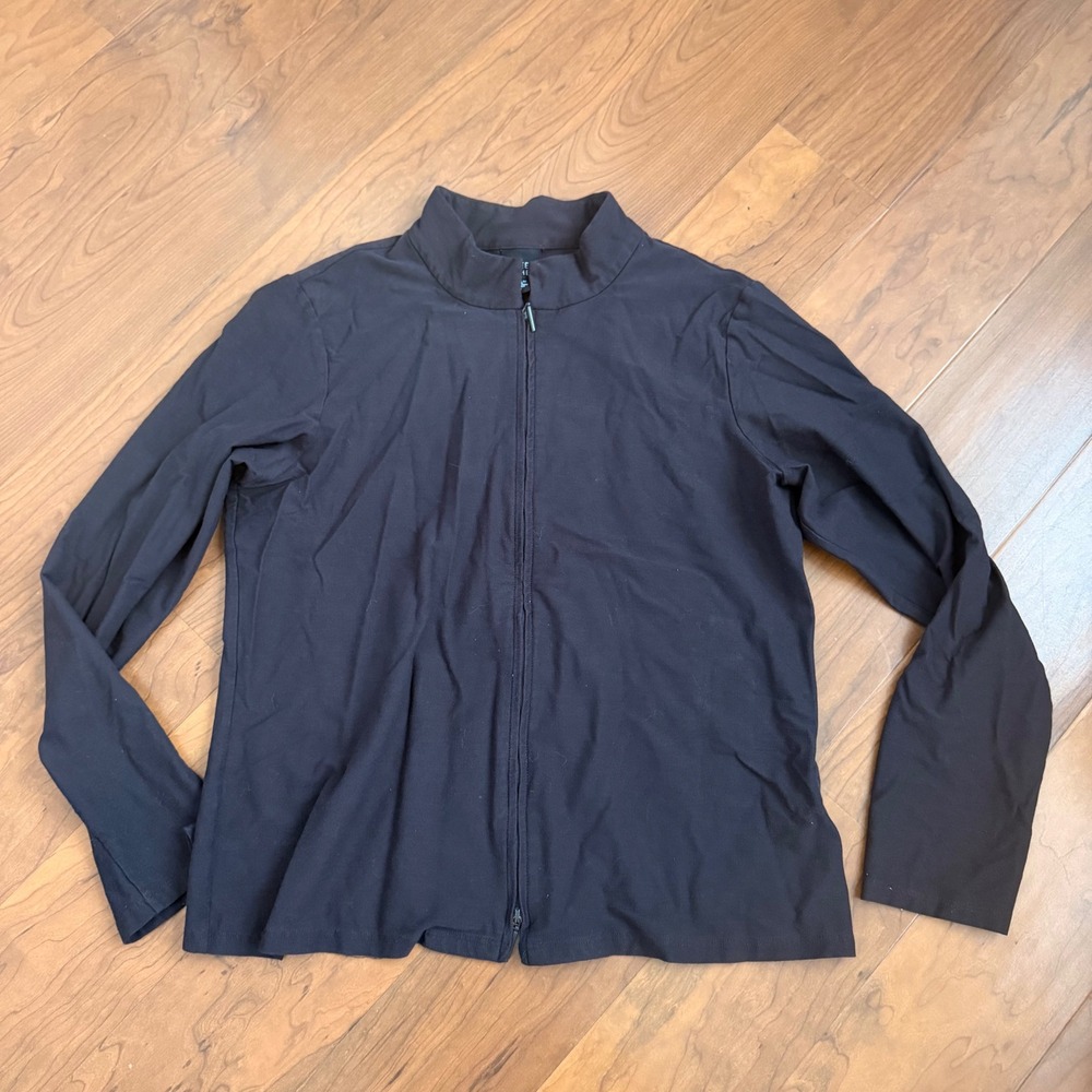 Eileen Fisher Stretch Ponte Collar Zip Up Cardigan Jacket Size Medium Black